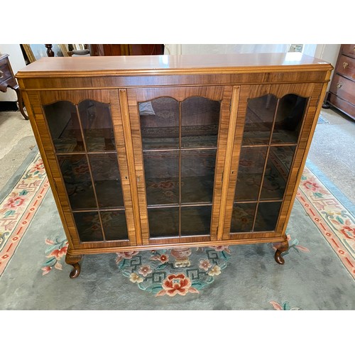 28 - A walnut display cabinet fitted three glass doors with glazing bars, on short cabriole legs - 46in. ... 