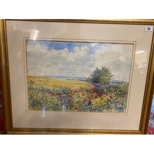 15 - Bill Toop 90.  A signed watercolour - Poppies In July, mounted, framed and glazed - 13 1/2in. x 19in... 