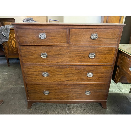 26 - A Georgian mahogany straight front chest fitted two narrow and three wide drawers, brass oval handle... 