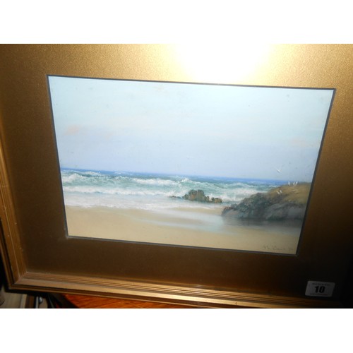 10 - A. Davis.  A gouache - Seascape, mounted, framed and glazed - 7in. x 11in. and a watercolour - View ... 