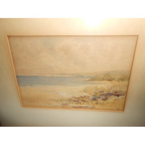 10 - A. Davis.  A gouache - Seascape, mounted, framed and glazed - 7in. x 11in. and a watercolour - View ... 