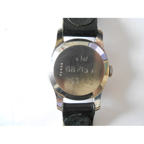 203 - A gentleman's Le Coultre wristwatch in a stainless steel case, on black leather strap