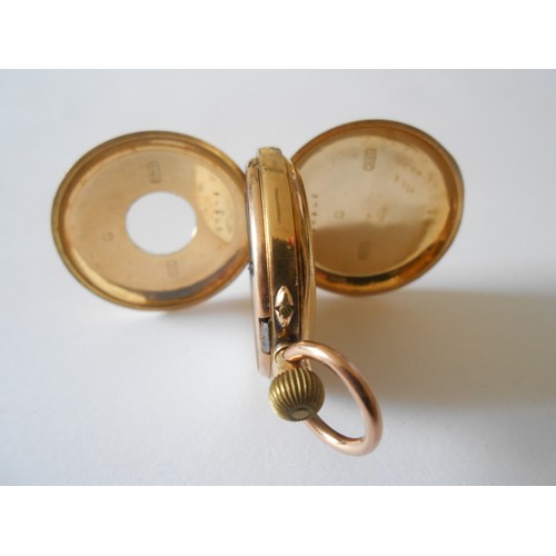 213 - A lady's fob watch retailed by J Sewill, 30 Cornhill, London, white enamel dial, in an 18ct. gold hu... 