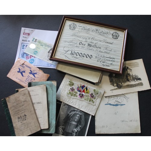 22 - A miscellaneous group, early children’s books, a framed 1907 Romsey Pageant ticket, two 19th Century... 