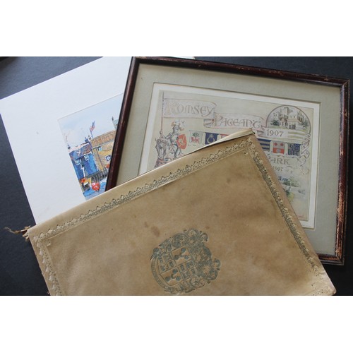 22 - A miscellaneous group, early children’s books, a framed 1907 Romsey Pageant ticket, two 19th Century... 