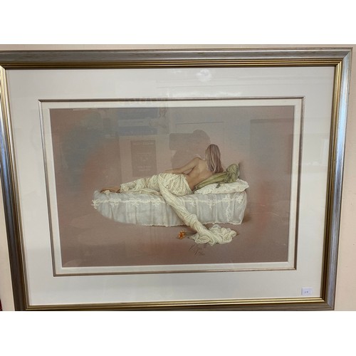 28 - Pezim.  An oil - Mallards in flight, framed - 24in. x 19in. Leonard Wren.  A giclee - French scene, ... 