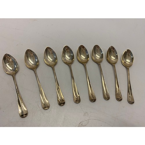 174 - A set of eight Viners silver coffee spoons with rat tail pattern bowls - Sheffield 1937