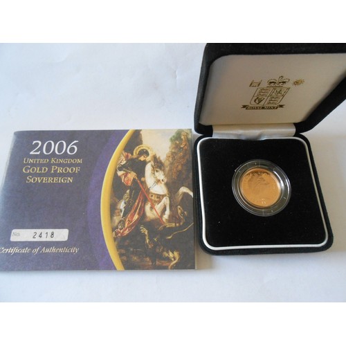 249 - A United Kingdom gold proof sovereign for 2006, in fitted box and outer box with certificate
Please ... 
