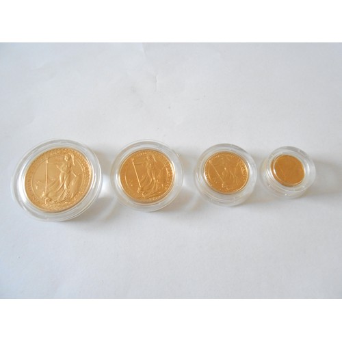 251 - A Royal Mint boxed set of four coins comprising:- 1987 one ounce Britannia, half ounce Britannia, qu... 