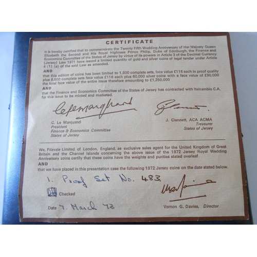 263 - A 1972 Jersey Royal Wedding Anniversary Gold and Silver coin set in fitted box complete with certifi... 