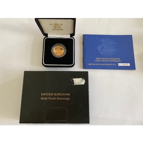 253 - A United Kingdom Gold Proof Sovereign for 2005, in fitted box complete with certificate and outer bo... 
