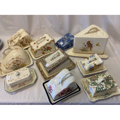 148 - A Wedgwood style blue jasper dipped cheese dish  cover, a similar base and twelve Victorian and late... 