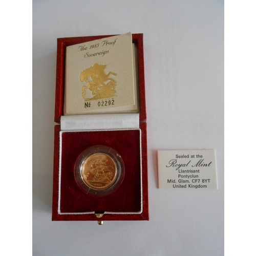 255 - A United Kingdom Proof Sovereign for 1985, in fitted box complete with certificate
Please note buyer... 