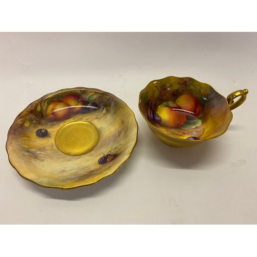 163 - A Royal Worcester cup painted apples and cherries, signed E Townsend (puce mark) and a similar sauce... 