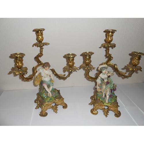 187 - A pair of 18th Century Derby style porcelain figures, male and female, he with basket of corn, she w... 