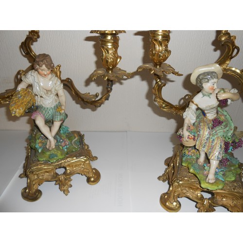 187 - A pair of 18th Century Derby style porcelain figures, male and female, he with basket of corn, she w... 