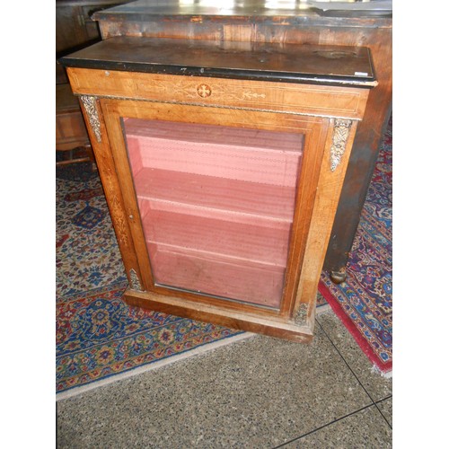 61 - A Victorian walnut pier cabinet with floral decorated panels, two glass doors, on platform base - 41... 