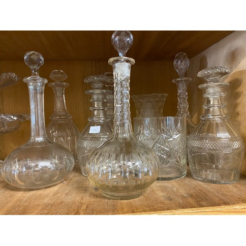 196 - A quantity of glass including decanters, wines, vases etc..