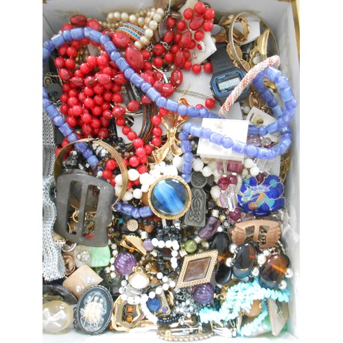 211 - A quantity of costume jewellery including cameo style brooch, bead necklaces, simulated pearls, past... 