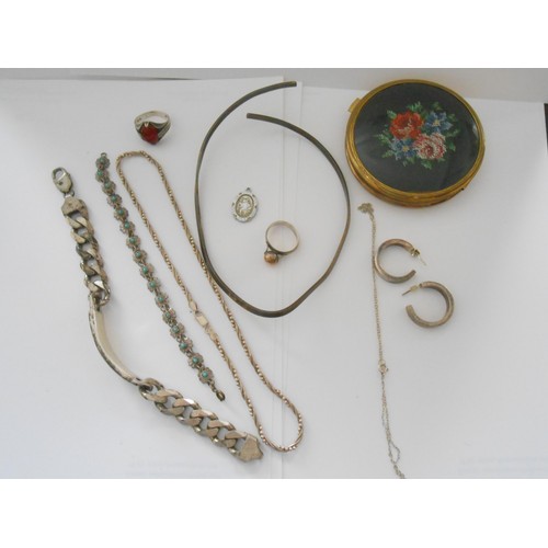 212 - A selection of silver and silver coloured metal jewellery including bangles, earrings, rings, three ... 