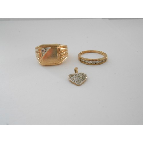 216 - A lady's ring set nine white stones, on a 9ct. gold shank and a gentleman's ring set white stone, on... 