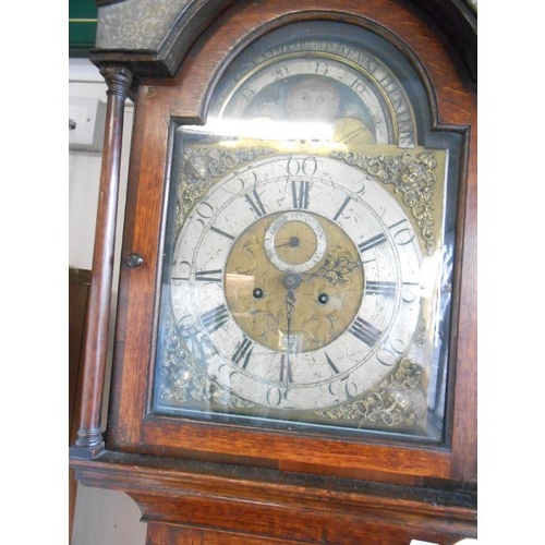 60 - A 19th Century longcase clock by James Sandford Manchester with moonphase to the arch, silvered chap... 