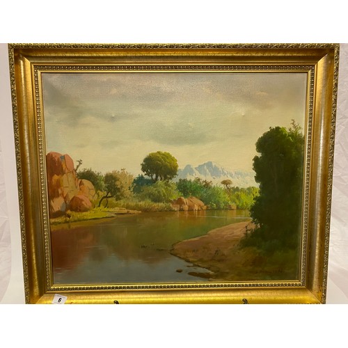 6 - J Pohl.  A signed oil on canvas - Limfolosi River Swaziland, framed - 19in. x 23in.