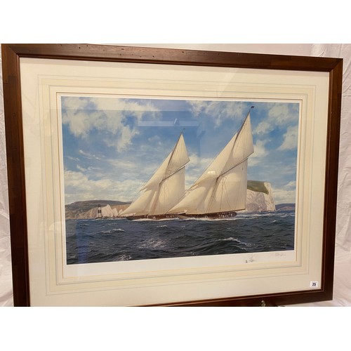 25 - J Steven Dews.  A signed limited edition coloured print no. 195 of 400 depicting racing yachts off t... 