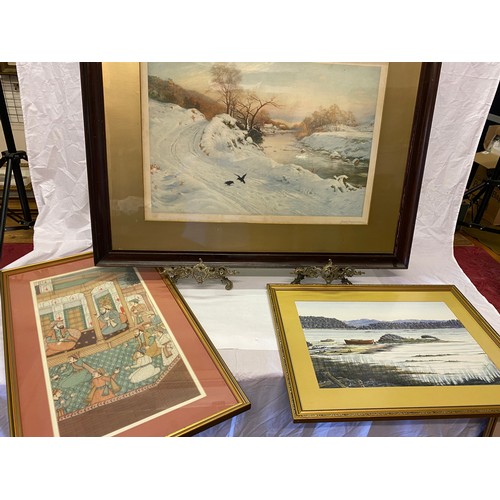 31 - A large coloured print after Farquharson, signed in pencil to the mount, framed and glazed, a colour... 