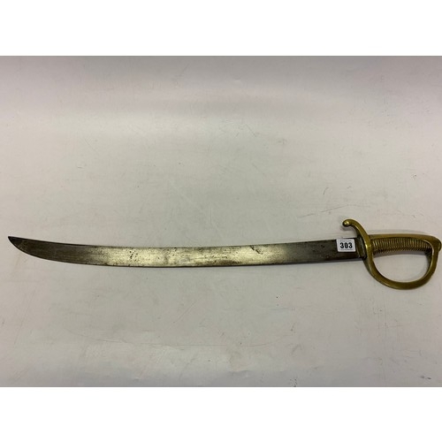 303 - An antique Artillery sabre with brass handle and curved blade