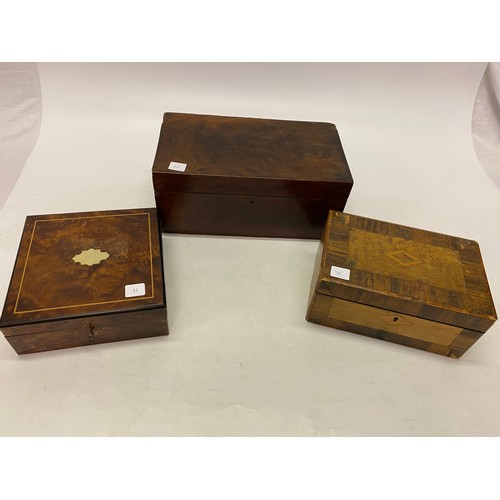 75 - A circular footstool with upholstered top, on gilded frame and three 19th Century wooden boxes