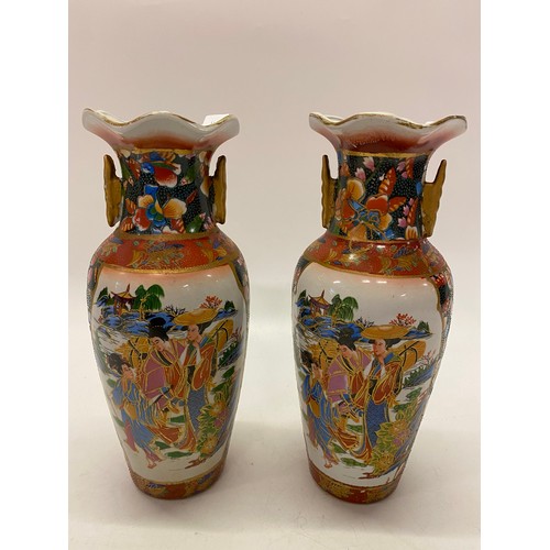 118 - A pair of Chinese cylindrical vases decorated musicians - 16in. high and a pair of Japanese baluster... 