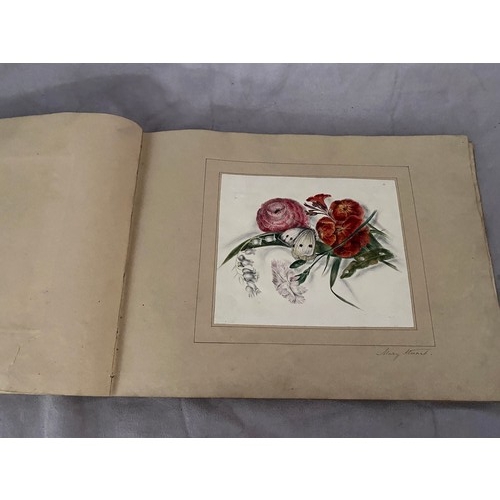 2 - An album of watercolours, pencil sketches and coloured engravings including landscapes, portraits et... 