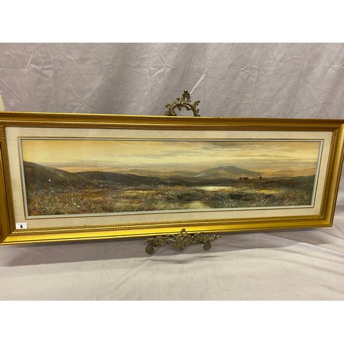 6 - W. Widgery.   A signed gouache - Moorland scene with figure and cattle, hills in the distance under ... 