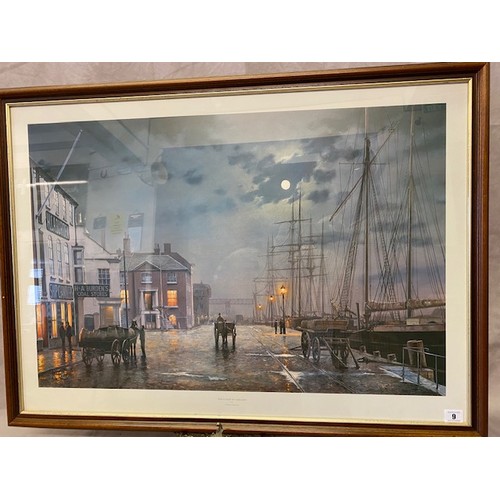 9 - A coloured print after Rodney Charman - Poole Quay By Gaslight, framed and glazed