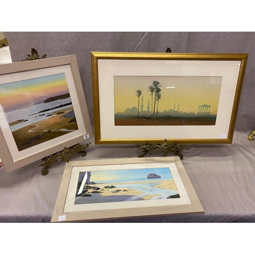 5 - Celia Joyner.  Two pastels - Rocky Beach Sunset, mounted, framed and glazed - 11in. square and Lengt... 