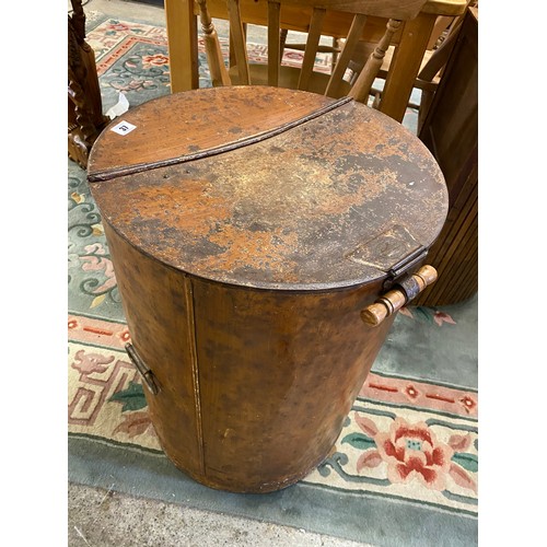 37 - A painted metal barrel with hinged lid and plaque Brewin Bros Newark - 26in. high and a pine and ste... 