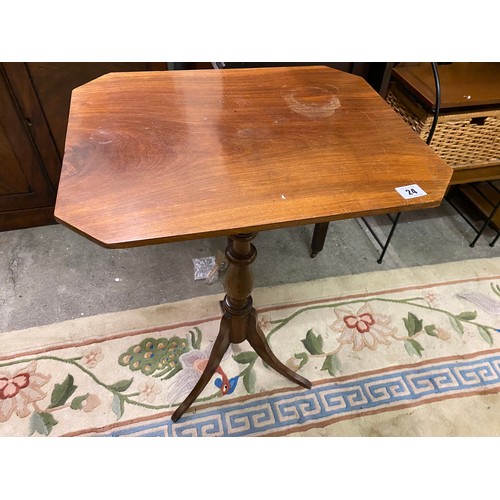 24 - A 19th Century mahogany occasional table with rectangular top, canted corners, on turned column and ... 