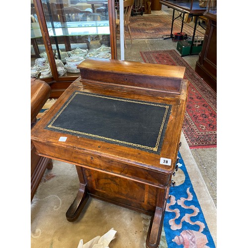 28 - A Victorian mahogany and satinwood inlaid Davenport, raised stationery compartment with hinged lid, ... 