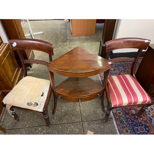 26 - Two 19th Century mahogany framed dining chairs with curved panelled cresting rails and drop in seats... 