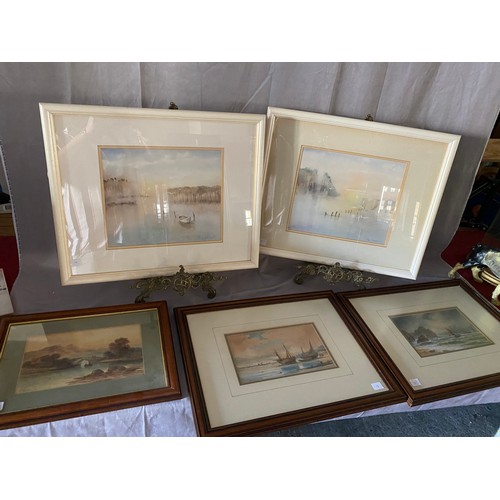 7 - J. Mortimer.  Four signed watercolours of boats, mounted, framed and glazed - 6in. x 10in. and a sim... 