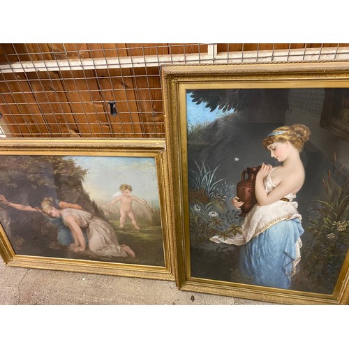 26 - Three large pictures of classical ladies and cupids, framed and glazed - 40in. x 28in.