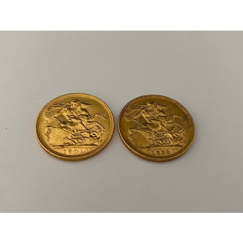 232 - Two Victorian gold sovereigns dated 1899 and 1901

Please note buyers premium does not apply to this... 