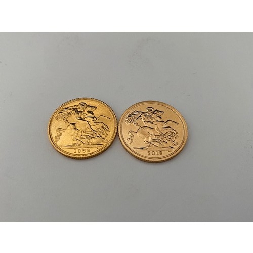 234 - Two gold sovereigns dated 1982 and 2018

Please note buyers premium does not apply to this lot