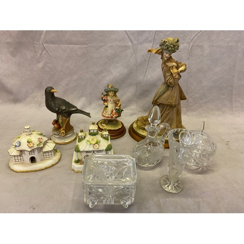 111 - A Capodimonte model of a blackbird, a Leonard figure, two Coalport pastille burners and four items o... 