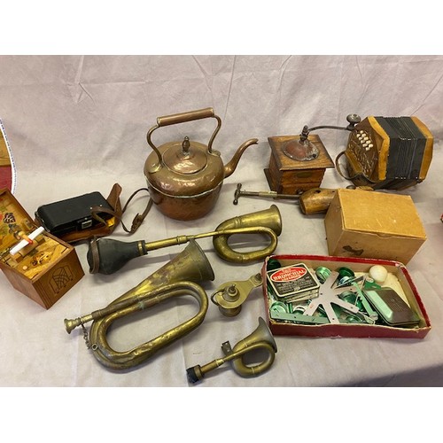 282 - A collection of 19th Century and later wooden and other items including a German squeeze box, French... 