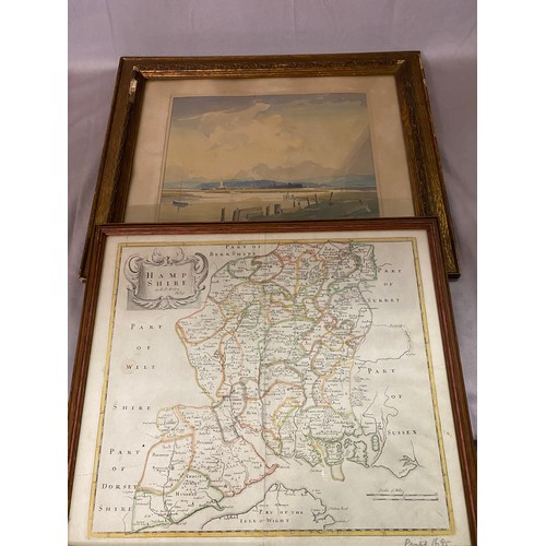 14 - An antique map of Hampshire by Robert Morden, framed and glazed - 15in. x 18in. and A.D Summers.  A ... 