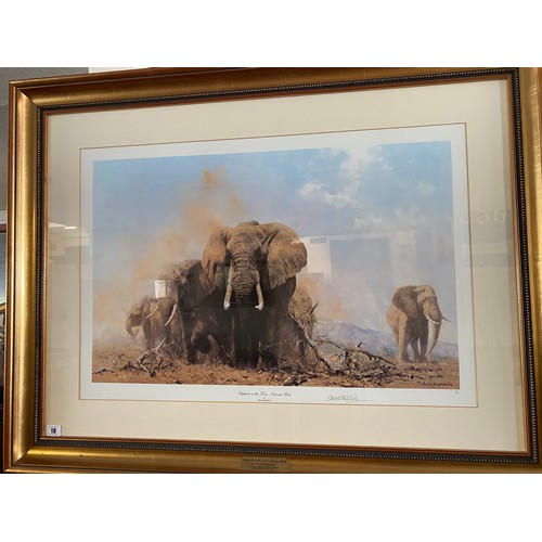 18 - A signed limited edition coloured print after David Sheppard - Elephants In The Tsavo National Park,... 