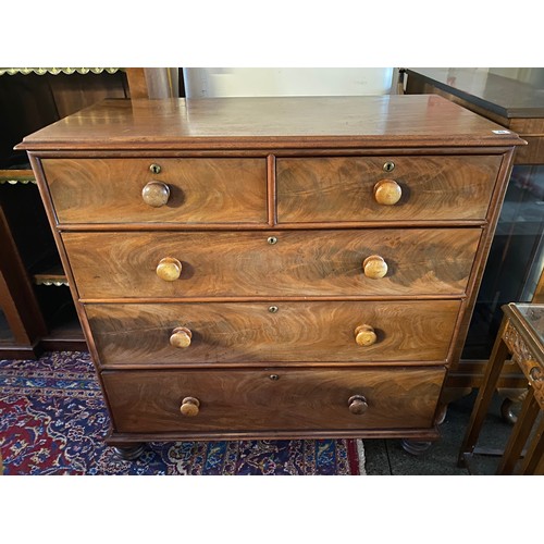 46 - A 19th Century mahogany straight front chest fitted two narrow and three wide drawers, turned wood k... 