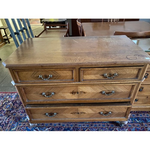 39 - A French chest fitted two narrow and two wide drawers - 40 1/2in. wide, a walnut veneered bureau wit... 